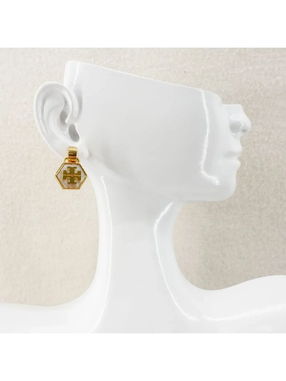 Tory Burch Mother of Pearl Geo Drop Earrings White OS